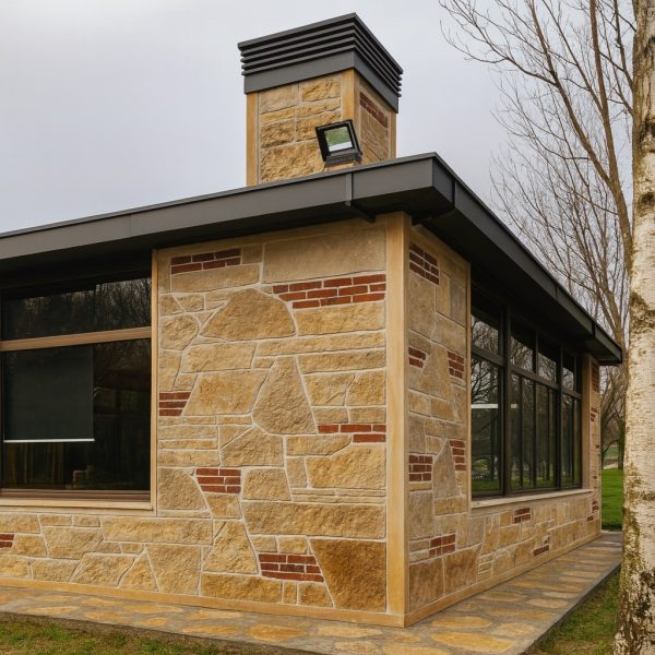 Villa dış cephe taş kaplama modelleri – model 11 doğal taş ve tuğla detaylı tasarım