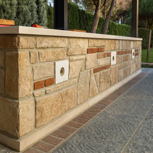 doğal taş ve tuğla uyumu duvar