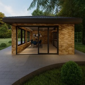 Taş ve Tuğla Dekorasyon Model-12-1 Taş kaplama dış cephe villa tasarımı ön cephe görünümü