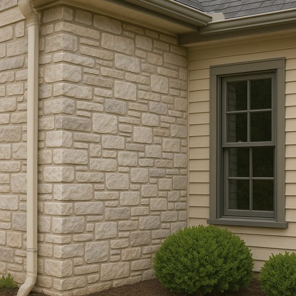 Krem ve bej renkli doğal taş kaplama villa örneği