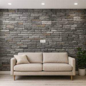 Taş ve Tuğla Dekorasyon Model-16-1 Gri taş duvar kaplama iç mekan salon dekorasyonu