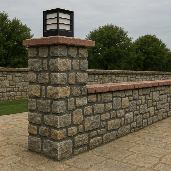 Bahçe taş duvar modelleri - model 17 ve modern aydınlatma