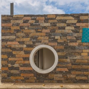 Taş ve Tuğla Dekorasyon Model-21-1 Yuvarlak pencereli doğal taş cephe kaplama, modern dış cephe tasarımı