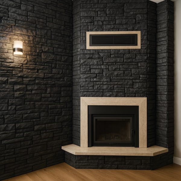 Şömine çevresinde antrasit taş kaplama