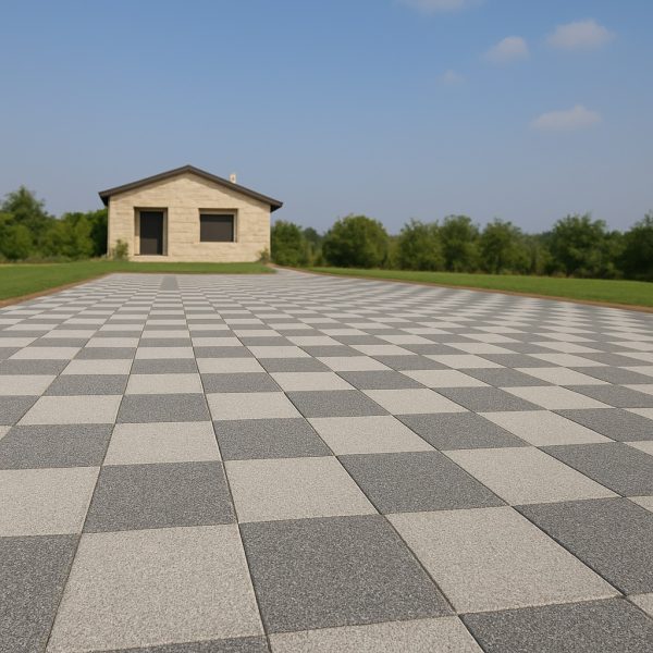 Satranç desenli beton parke taş döşeme ile modern zemin kaplama