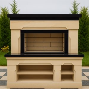 Taş kaplama modern barbekü – Barbekü Model 11 siyah granit detaylı tasarım