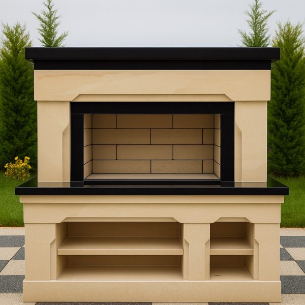 Taş kaplama modern barbekü – Barbekü Model 11 siyah granit detaylı tasarım