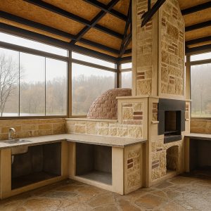 Model 17 lüks taş fırınlı barbekü iç mekân görüntüsü