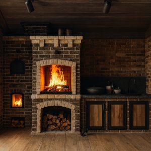 Tuğla ve taş görünümlü rustik barbekü