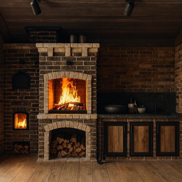 Tuğla ve taş görünümlü rustik barbekü