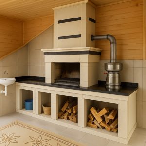 Lavabolu ve tezgahlı barbekü tasarımı