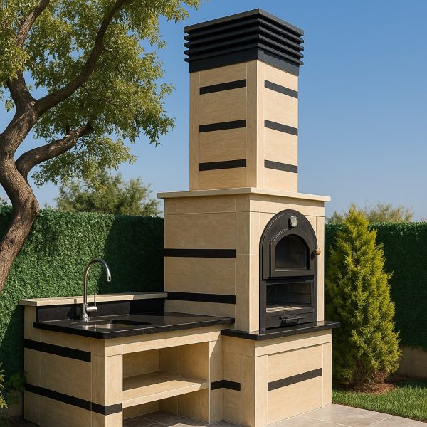 Lavabo ve tezgahlı özel tasarım bahçe barbeküsü