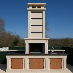 Barbekü Model 4 hazır barbekü, baca ve lavabo detaylı ön görünüm