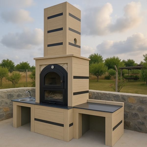 Barbekü Model 5-1 Modern ve lavabolu bahçe barbekü modelleri – Model 5 yan görünüm