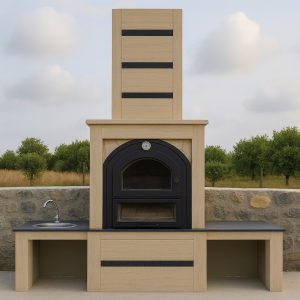 Açık hava kullanımına uygun bahçe barbekü modelleri – Model 5 ön cephe