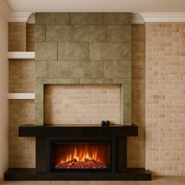 Modern taş görünümlü elektrikli şömine – hazır şömine modelleri