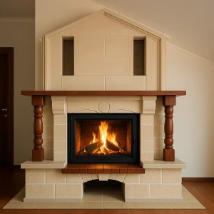 Odunlu şömine modelleri arasında klasik tasarım örneği