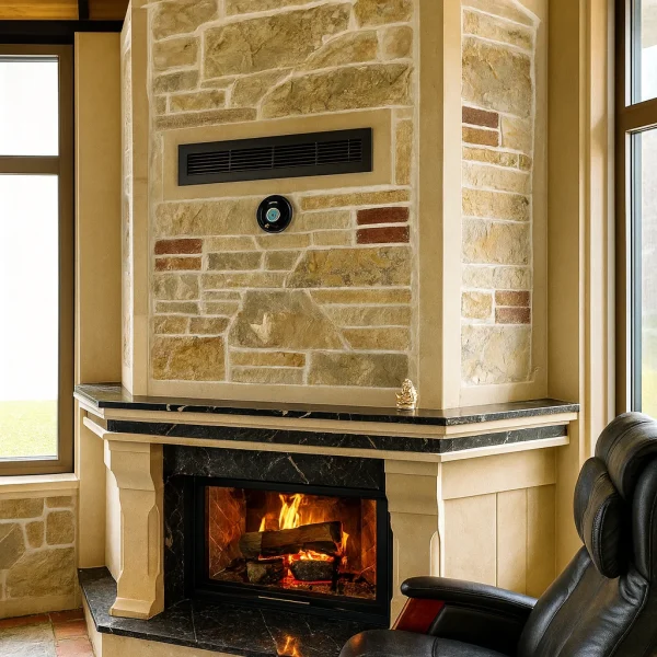 Doğal taş şömine modellerinden model 11 siyah mermer detaylı