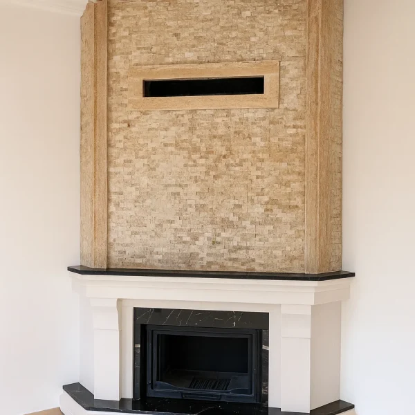 Mermer kaplama detaylı odunlu şömine