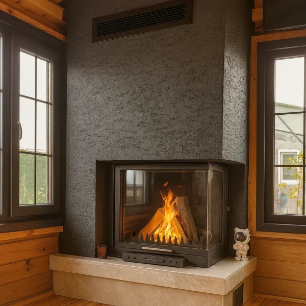 Modern siyah taş şömine tasarımı