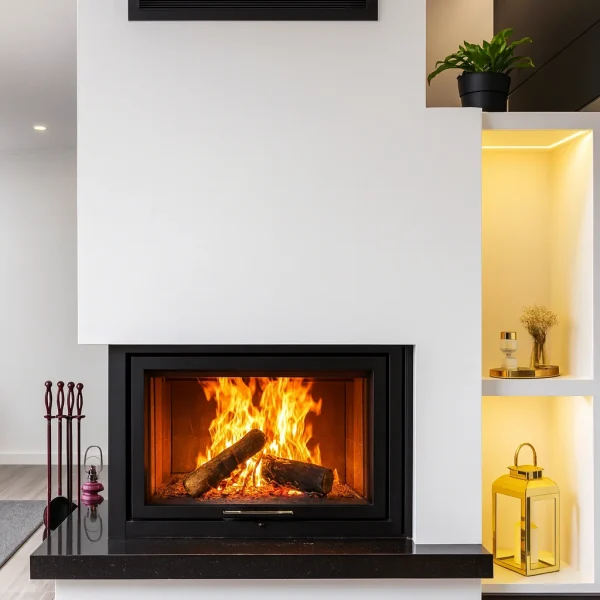 odunlu-somine-model-5-1 Siyah mermer detaylı odunlu modern şömine – ön cephe görünümü