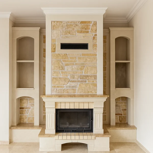 odunlu-somine-model-7-1 Doğal taş kaplama şömine ön cephe görünümü