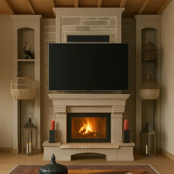 odunlu-somine-model-7-2 Odunlu şömine modeli taş kaplama detaylarıyla salon uyumu