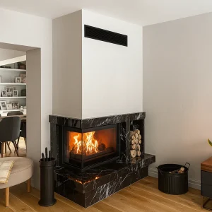 odunlu-somine-model-25-1 modern tasarım siyah mermer odunlu şömine - model 25