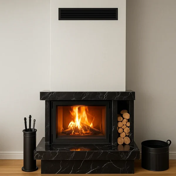 odunlu-somine-model-25-2 Lüks siyah mermer kaplama gövdesi ile odunlu şömine model 25