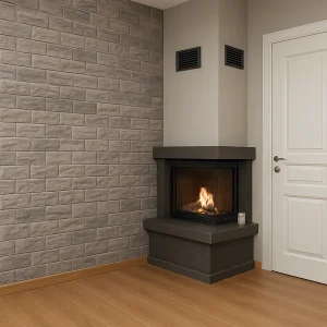 odunlu-somine-model-31-2 Minimalist köşe şömine gri duvar tasarımıyla modern iç mekanda