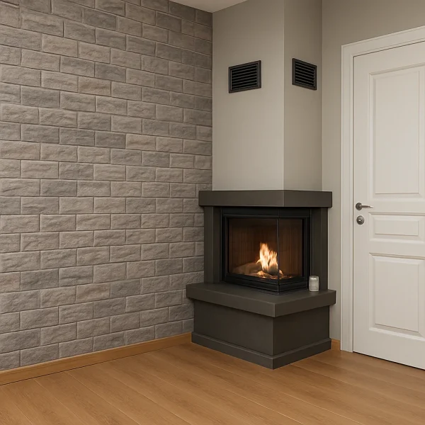 odunlu-somine-model-31-2 Minimalist köşe şömine gri duvar tasarımıyla modern iç mekanda