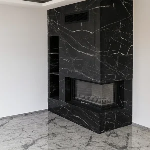 monolitik siyah mermer odunlu şömine modeli