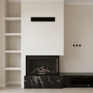 odunlu-somine-model-46-1 Beyaz damarlı siyah mermer detaylı şömine – köşe tasarımlı modern odunlu şömine modeli