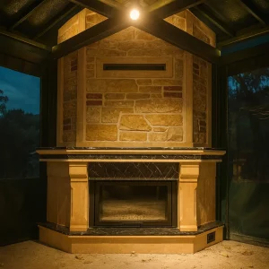 Model 65 doğal taş ve mermer kombinasyonlu odunlu şömine