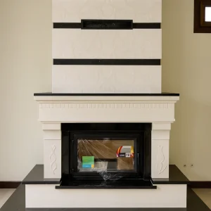 kabartma desenli odunlu şömine önden görünüm – Model 67